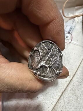 Size 16 Sterling Silver Eagle Signet Ring - Silver